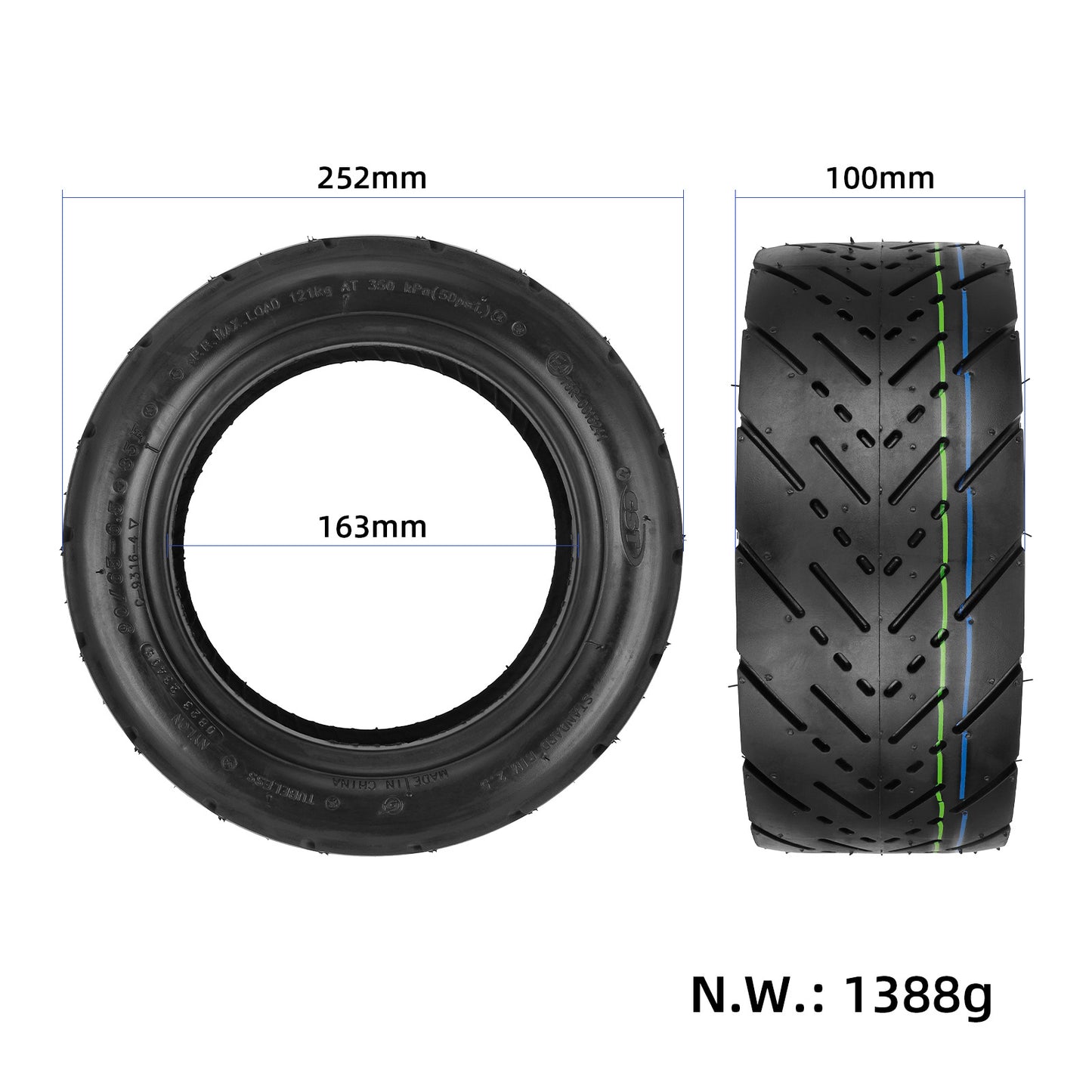 90/65-6.5 Self Healing Tubeless Tire for Teverun Fighter Nami Burn-E Dualtron Thunder Electric Scooter